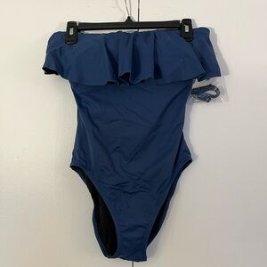 Time and Tru flounce one piece swimsuit- dark blue, size M medium, new NWT